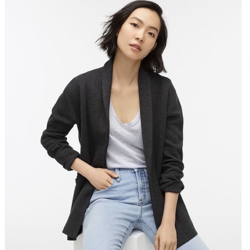 J. Crew Camille Sweater Blazer with Shawl Collar in Heather Coal, Size S